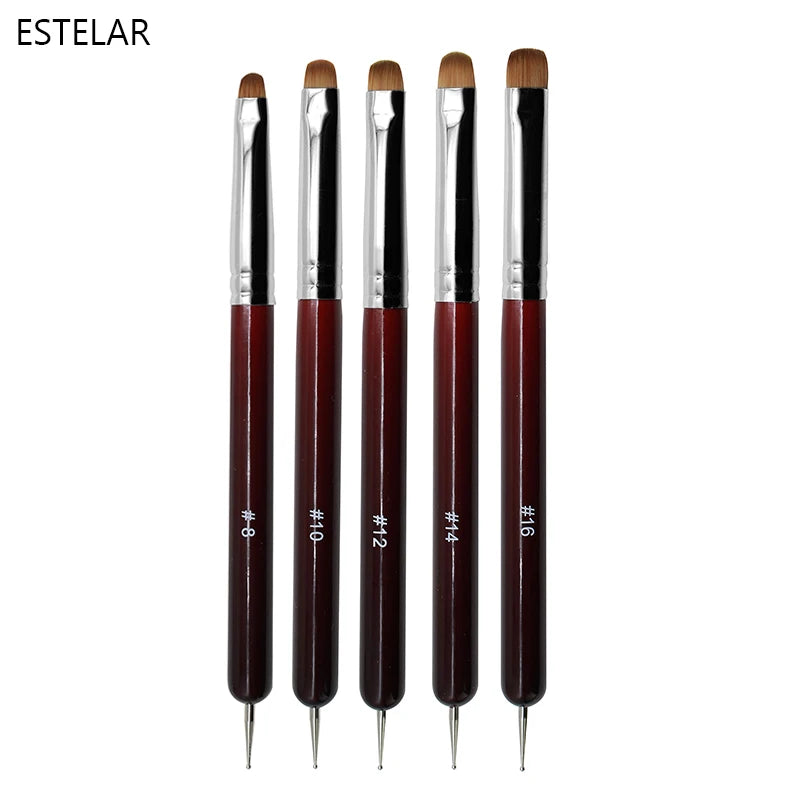 5pcs French Nail Art Brush Dual End Nail Art Dotting Pen Acrylic Drawing Rhinestone Gel Painting Manicure Tool for Beginner 8-16