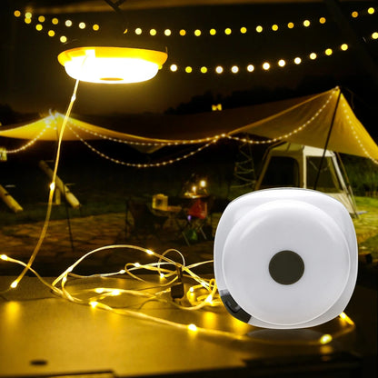 Camping String Lights,33Ft Light with Lanterns (2 in 1 Design),Camping Lights 2000mAh,IPX6 Waterproof,Rechargeable Flashlights by Smarsty