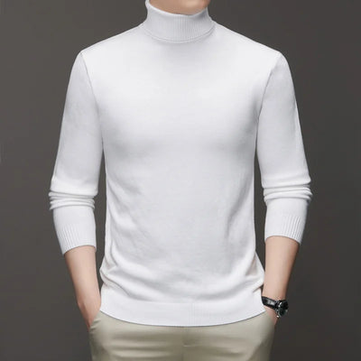 Autumn Mens High Quality Knitted Turtleneck Sweater Slim Fit Long Sleeve Anti-pilling Pullover Solid Color Trend Men Streetwea - Smarsty