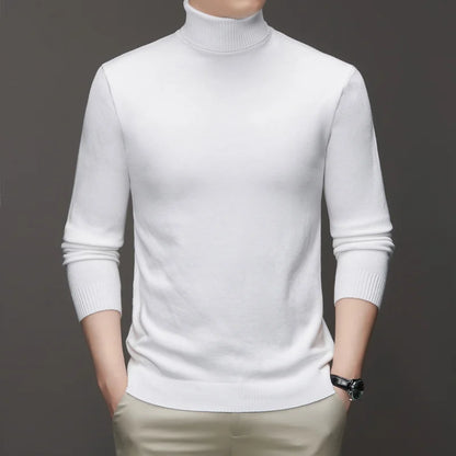 Autumn Mens High Quality Knitted Turtleneck Sweater Slim Fit Long Sleeve Anti-pilling Pullover Solid Color Trend Men Streetwea - Smarsty