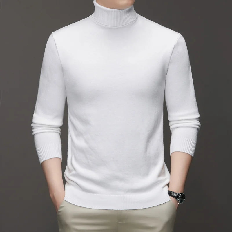 Autumn Mens High Quality Knitted Turtleneck Sweater Slim Fit Long Sleeve Anti-pilling Pullover Solid Color Trend Men Streetwea - Smarsty