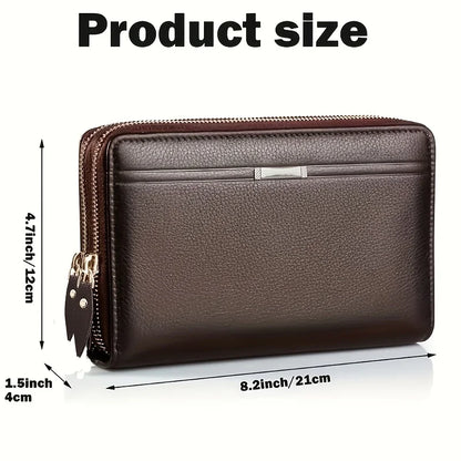 Men Large Capacity Wallet Long Zipper Purse Synthetic Leather Clutch Business Handbag Phone Card Holder Case Gift for Men Him - Smarsty