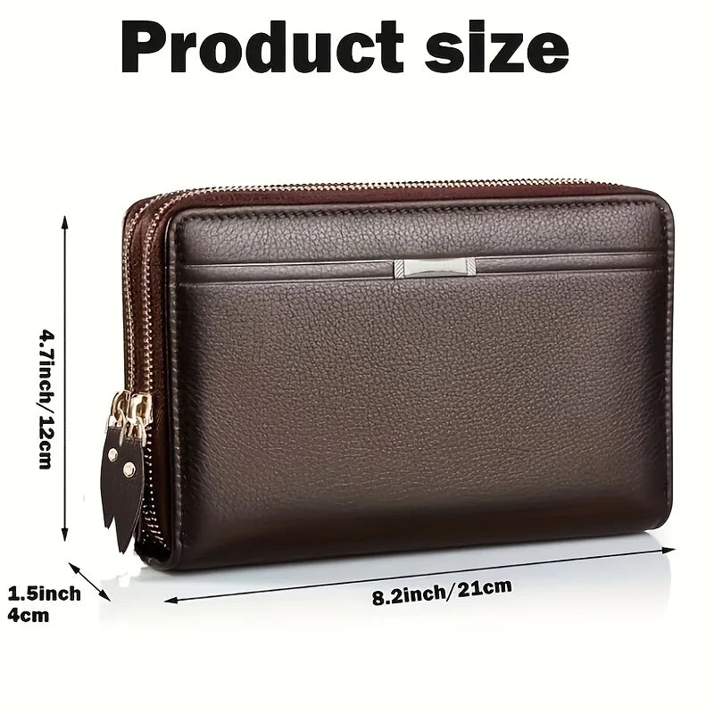 Men Large Capacity Wallet Long Zipper Purse Synthetic Leather Clutch Business Handbag Phone Card Holder Case Gift for Men Him - Smarsty
