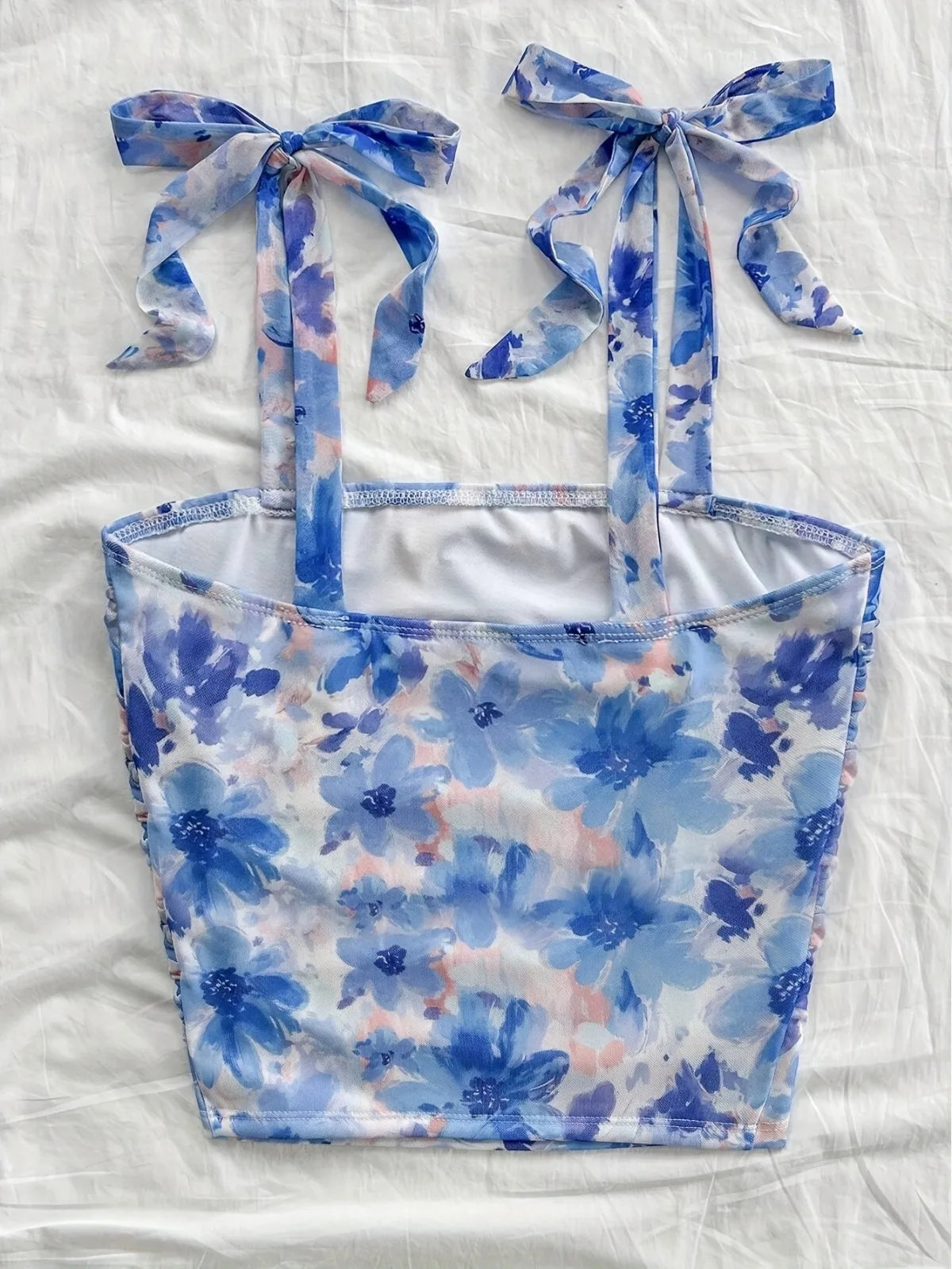 Solid Tie Shoulder Ruched Wide Strap Slim Fit Crop Top Women Clothing Summer 2025 Y2K Clothes Pink Backless Camis Top Streetwear