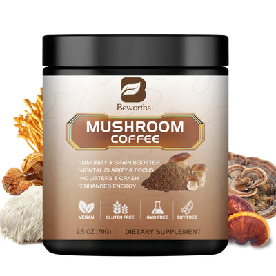 Mushroom Coffee 10 Mushroom Extract - Lion's Mane, Cordyceps, Reishi, Turkey Tail, Chaga, Maitake for energy and immune support - Smarsty