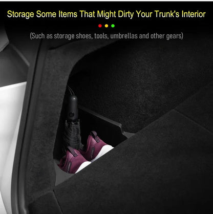 For Tesla Model Y Juniper Trunk Organizer Side Storage Box Boot Organizer Flocked TPE Mat Anti-dirty 2025 Car Travel Accessories