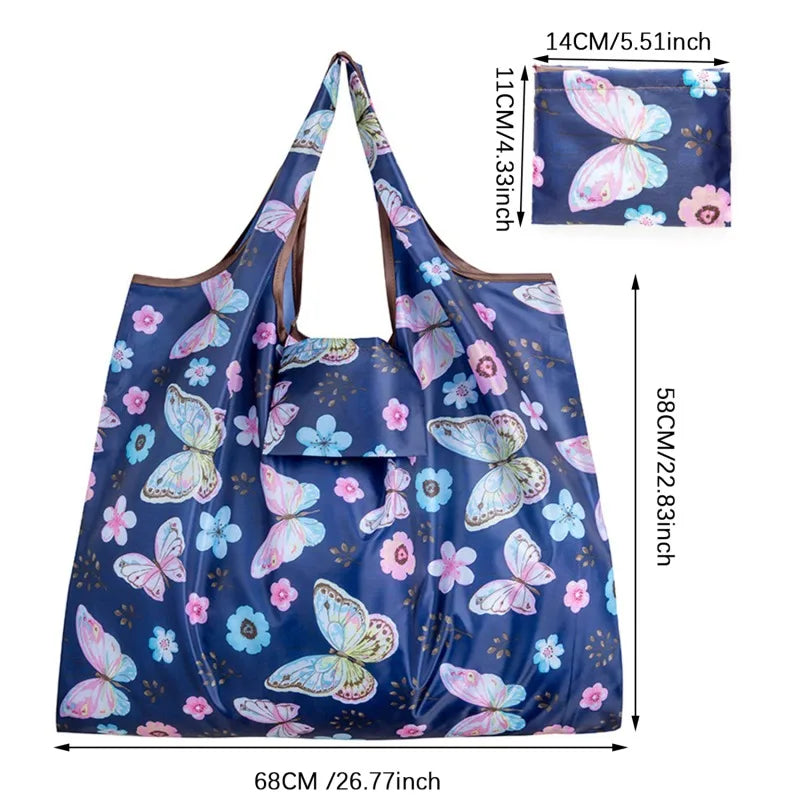 Eco Friendly Folding Shopping Bag Butterfly Flower Tote - Smarsty