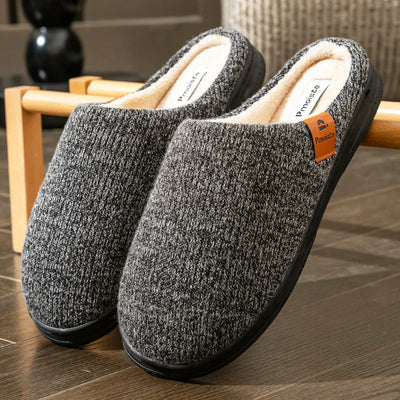 Memory Foam Cushion Slippers men Suede TPR Sole Platform Warm Soft Non Slip Stripe Comfortable Indoor Shoes Knited - Smarsty