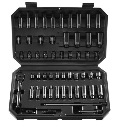 SucceBuy Drive Impact Socket Set Deep Shallow Socket Set CR-V Alloy Steel Auto Repair Easy-to-Read Size Markings Storage Case