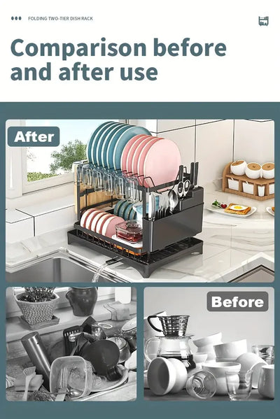 Dish Drying Rack, 2 Tier Large Dish Drying Rack for Kitchen Counter with Drainboard Stainless Steel Dish Drainer for Dish&Cup by Smarsty