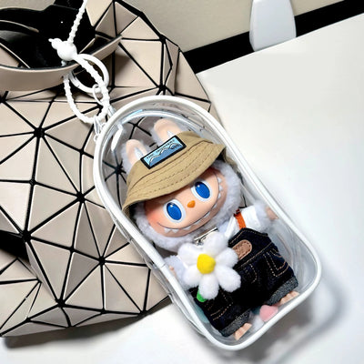 Colorful Transparent Protector Case Organizer Box for 17cm Labubu V3 Dolls Outdoor Display Bag With Keychain Doll Accessories by Smarsty