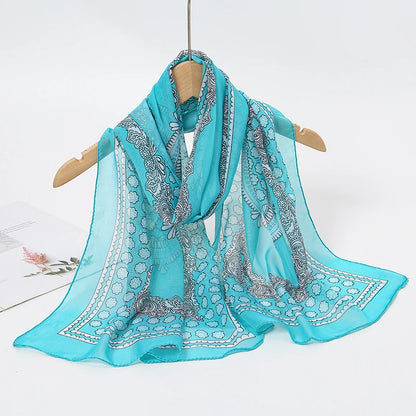 Women Print Chiffon Scarf Lightweight Sunscreen Shawl Wrap - Smarsty