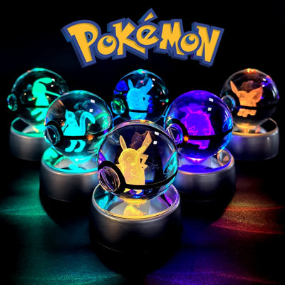 Pokemon Crystal Ball 3D Pikachu Mewtwo Mew Gengar Night Light Lamp Base Pokeball Crystal Pokemon Glass Ball Figure Birthday Gift - Smarsty