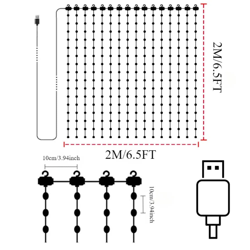 LED Decoration RGB curtain Smart Lights App Controlled String Fairy Lights DIY Pattern and Text Programmable Music Sync Reote