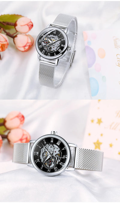 Luxury Skeleton Mechanical Women's Watch Stainless Steel - Smarsty