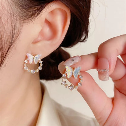 Korean Moon Butterfly Crystal Drop Earrings for Party Women - Smarsty