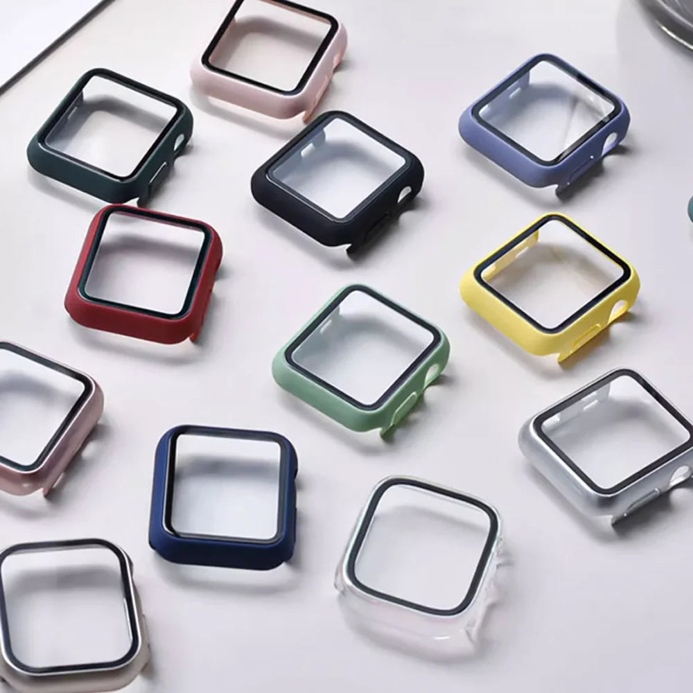 Tempered Glass+Case For Apple Watch 38mm 40mm 41mm 42mm 44mm 45mm 46mm Screen Protector Protective Cover iWatch 10 8 7 9 6 SE 5 - Smarsty