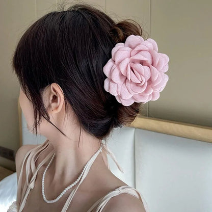 French Fabric Rose Hair Claw Clip Elegant Gift For Women - Smarsty