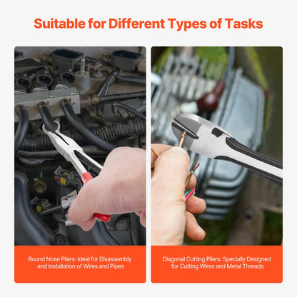 SucceBuy 5-Piece Needle Nose Pliers 11 in Long Needle Nose Pliers Set Diagonal Cutting Pliers 45°/90° Bent Round Nose Plier