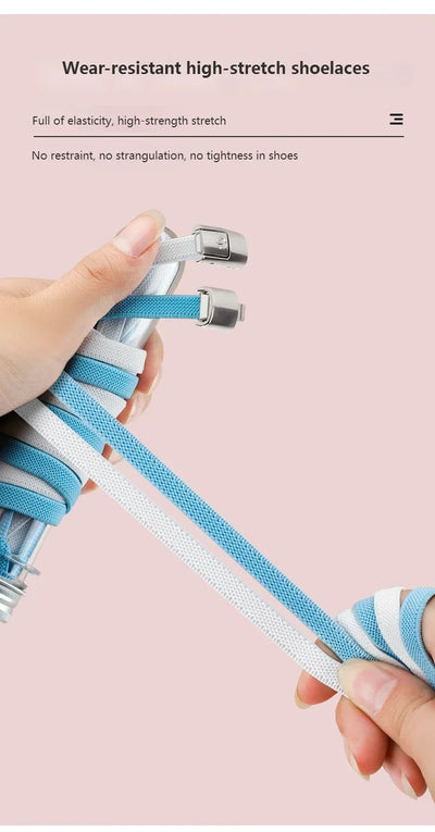2Pairs Without Ties Elastic Laces No Tie Shoe Laces Press Lock Shoelaces Sneaker Kids Adult 8MM Widened Flat Shoelace for Shoes - Smarsty
