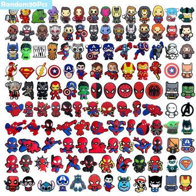 Random 10/20/30Pcs Hot Toys Marvel Spider-Man Series Shoe Charms For Clogs,PVC Shoe DIY Decorations Premium Quality Accessories - Smarsty