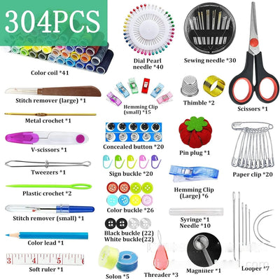 Sewing Kit Complete Set with Threads Needles Scissors Tape Measure Buttons and More for DIY Handcraft Projects Home and Travel - Smarsty