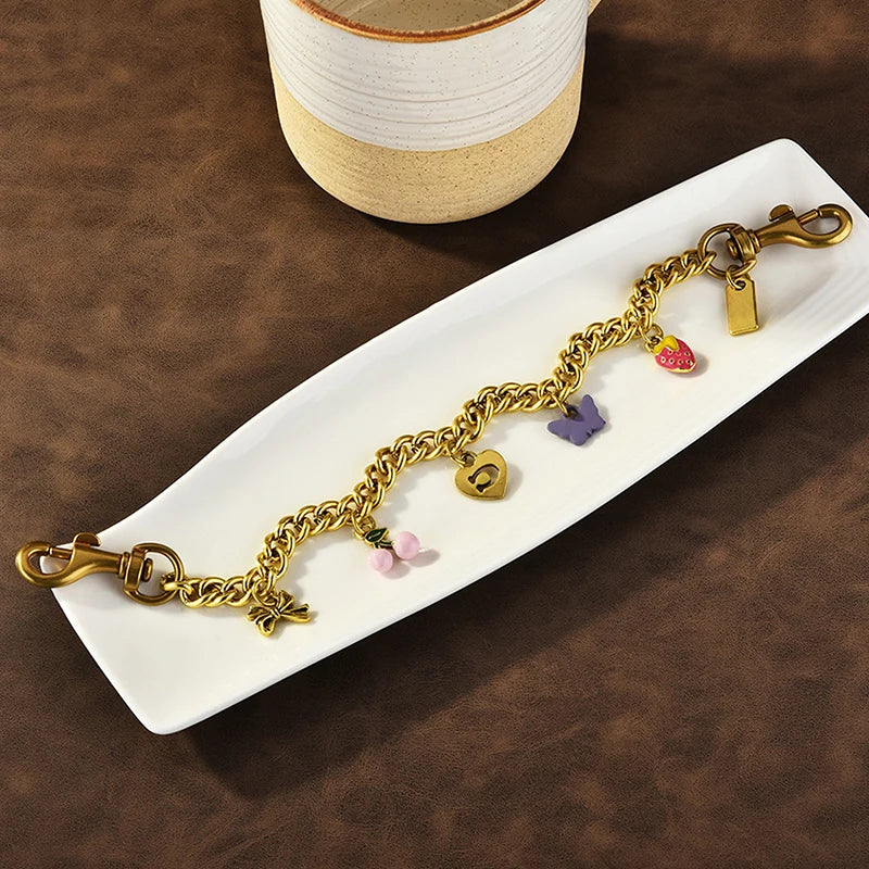 1pc Hot New Shining Cherry Keychain Bag Charm Colorful Fashion Car Key Chain Metal Flowers Key Ring Exquisite Gifts Souvenirs - Smarsty