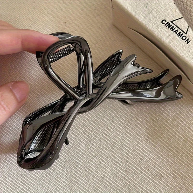 Vintage Ribbon Bow Metal Hair Claw Clips Strong Hold - Smarsty