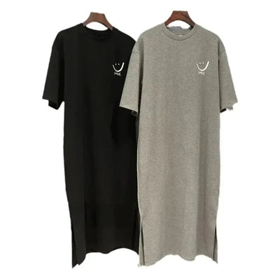 Women's Summer New Short Sleeved T-shirt Dress Loose Mid Length Over Knee Dress - Smarsty