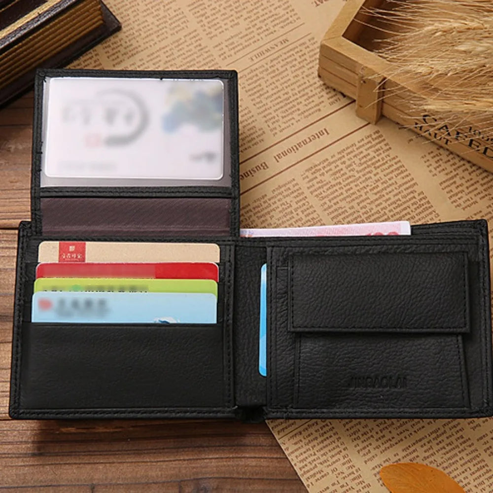 Genuine Leather Mens Wallet Premium Product Real Cowhide Wallets For Man Short Black Wallet Portefeuille Homme Short Purses - Smarsty