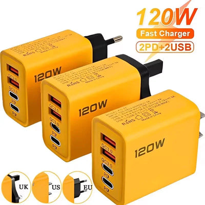 4 Ports USB C PD Charger Quick Charge 3.0 Type C USB Phone Chargers Fast Charging Adapter For iPhone 16 15 Samsung Xiaomi Huawei - Smarsty