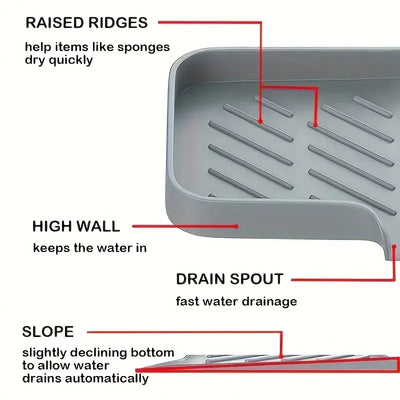 Sink Silicone Tray With drain Soap Sponge Storage Holder Countertop Sink Scrubber Brush Storage Rack Kitchen Organizer by Smarsty