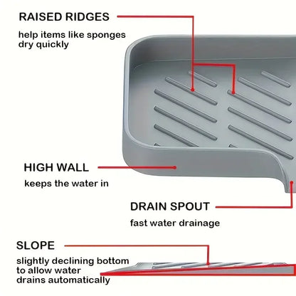 Sink Silicone Tray With drain Soap Sponge Storage Holder Countertop Sink Scrubber Brush Storage Rack Kitchen Organizer