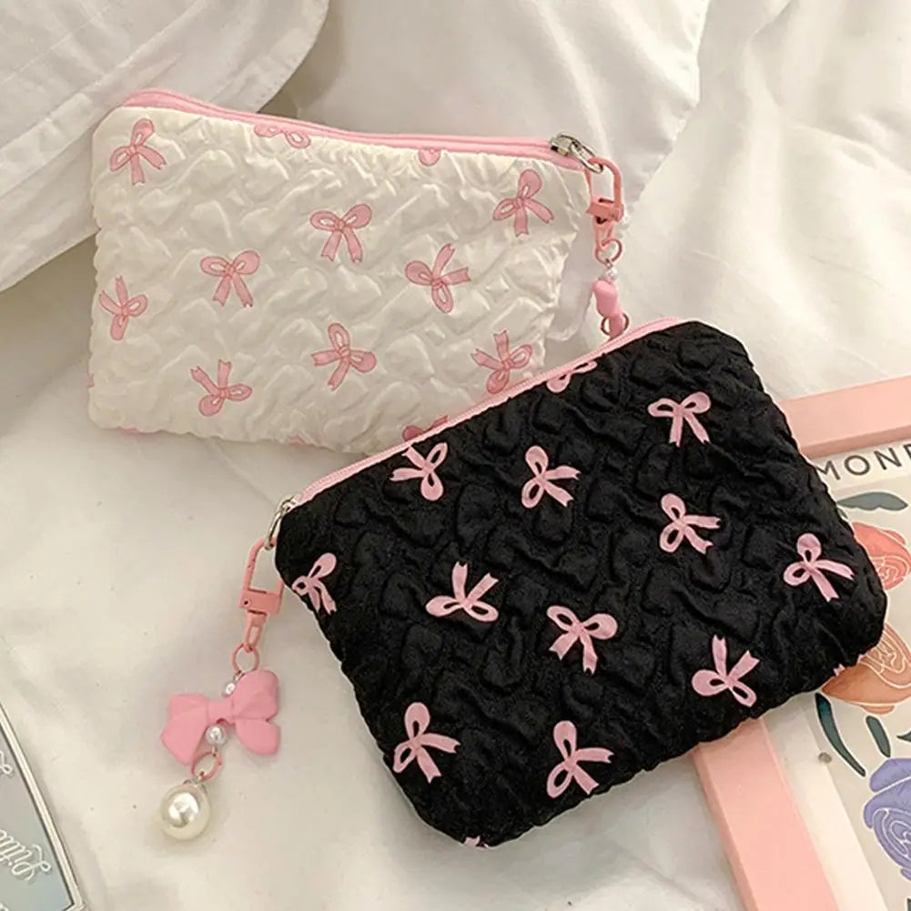 Bow Canvas Makeup Bag Large Capacity Travel Organizer - Smarsty