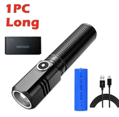 Mini Flashlight XHP50 LED USB C Rechargeable 16340 18650 Battery Flashlight 1500lm Powerful Torch Can Be Closed with One Click