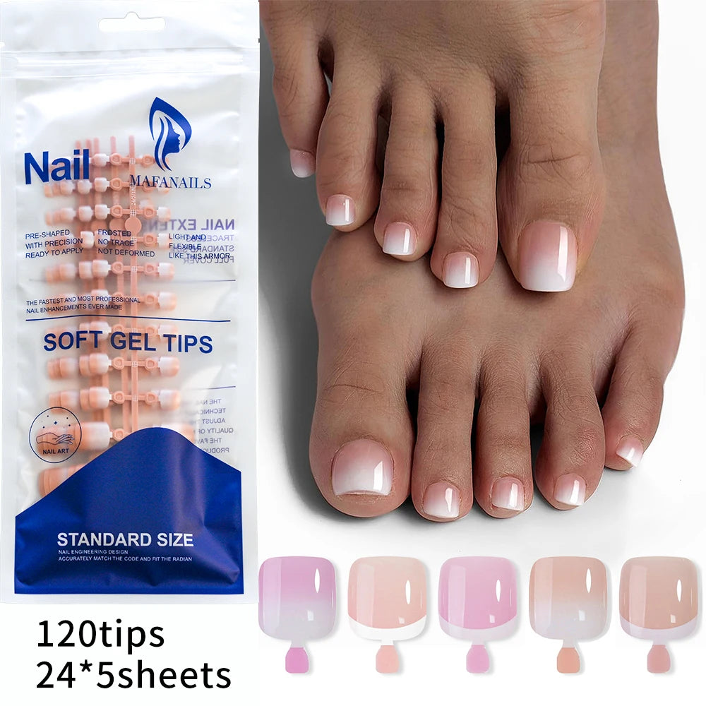 120 Pieces Pink Square Toe Nail Tips Full Cover Extensions - Smarsty