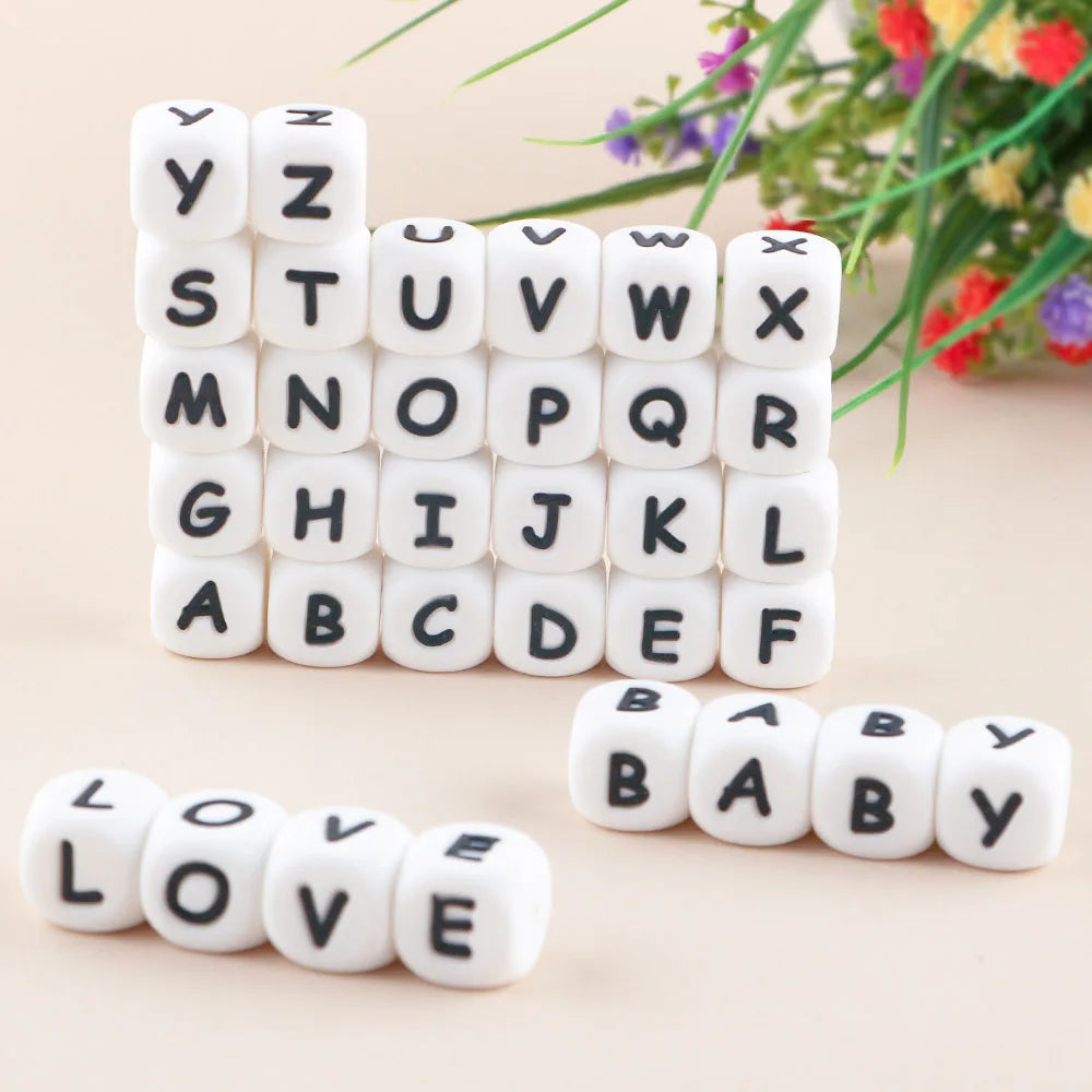 50Pcs Silicone Alphabet Beads White DIY Jewelry Making - Smarsty