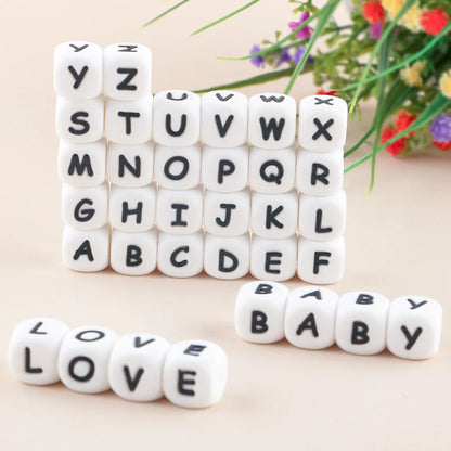 50Pcs Silicone Alphabet Beads White DIY Jewelry Making - Smarsty
