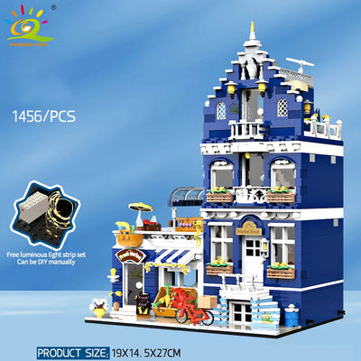 HUIQIBAO Toys MOC City Corner Coffee Shop Architecture Style Street View Micro Building Blocks for Children Construction Bricks - Smarsty