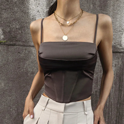 Spaghetti Strap Tank Top Sexy Backless Bandage Skinny Crop Tops 2024 Summer Elegant Lace Up Party Streetwear Women Camis - Smarsty