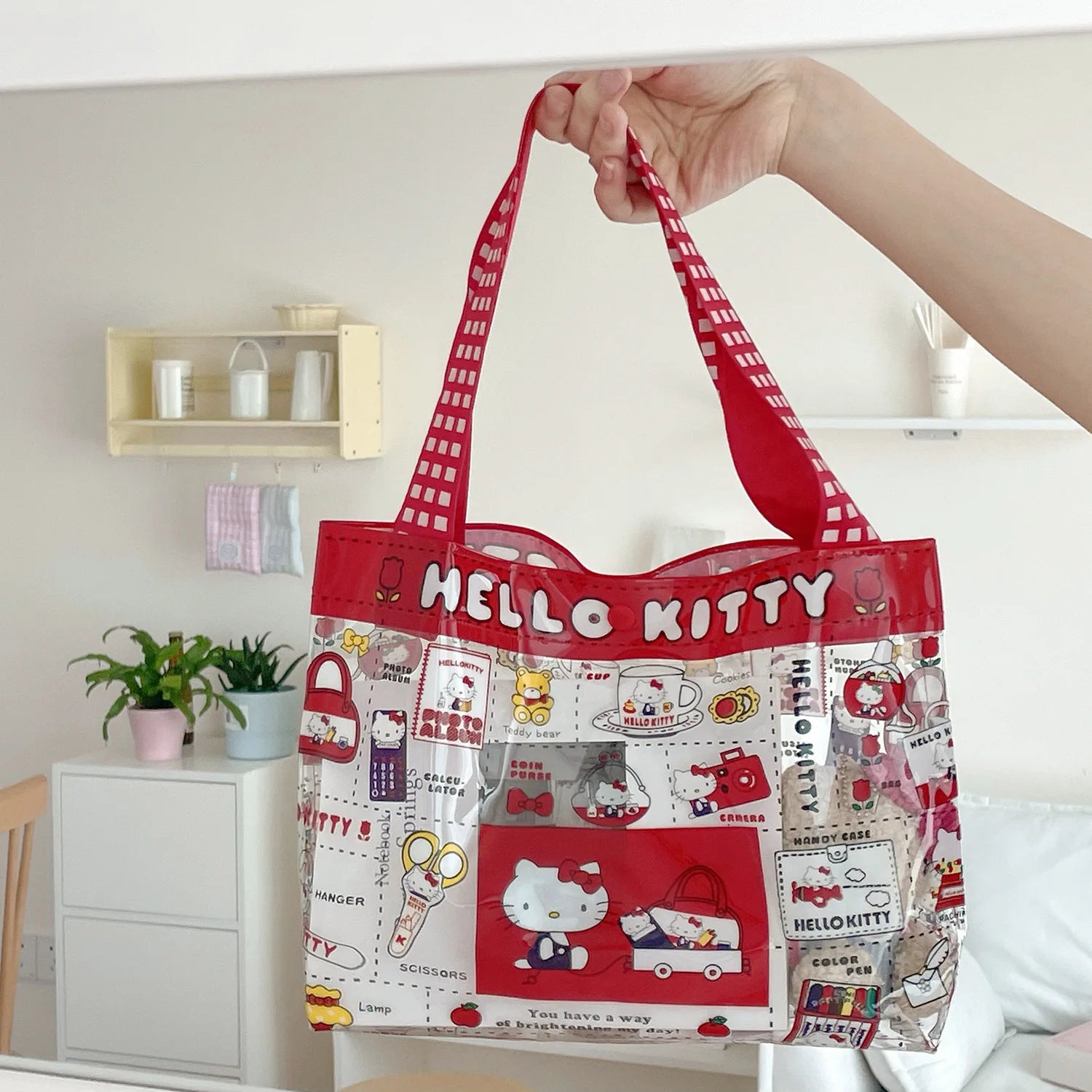 Transparent PVC Kitty Cat Handbag Waterproof Travel Tote - Smarsty