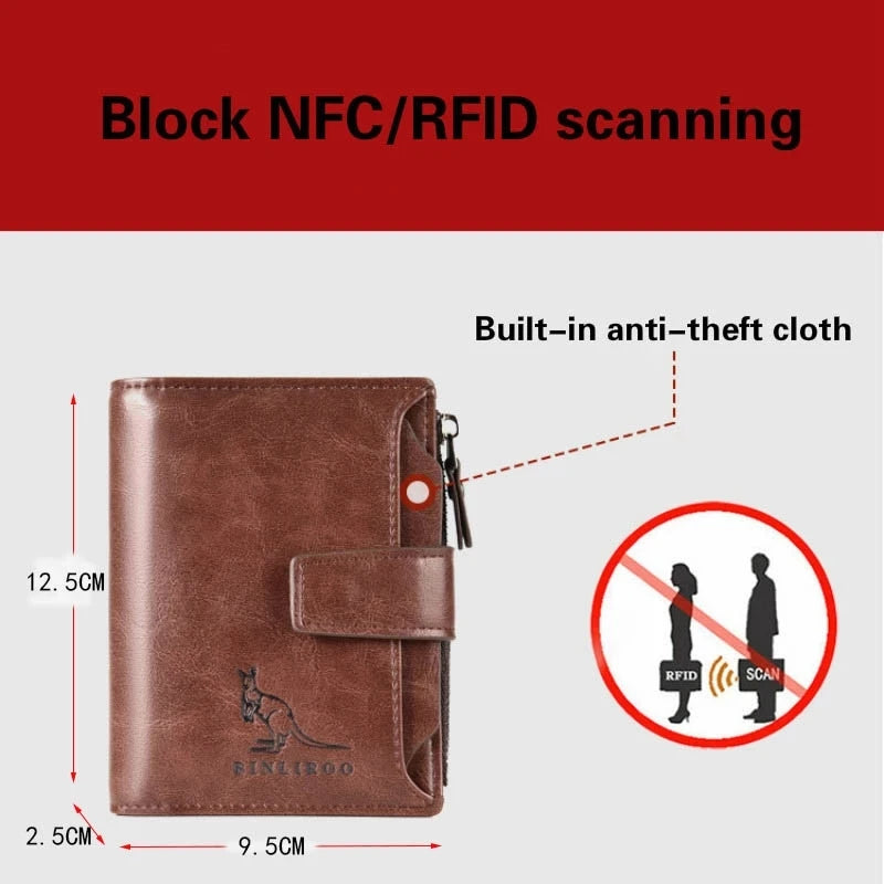 Leather Men's Wallet Luxury Short RFID Card Holder for Men Zipper Coin Purse Portable Male Wallets Billfold - Smarsty