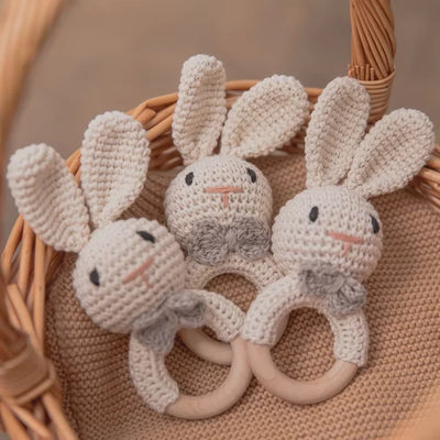 Baby Crochet Rattle Wooden Teether Toy BPA Free Wood Rodent Rabbit Rattle Baby Mobile Play Gym Newborn Educational Music Toys by Smarsty