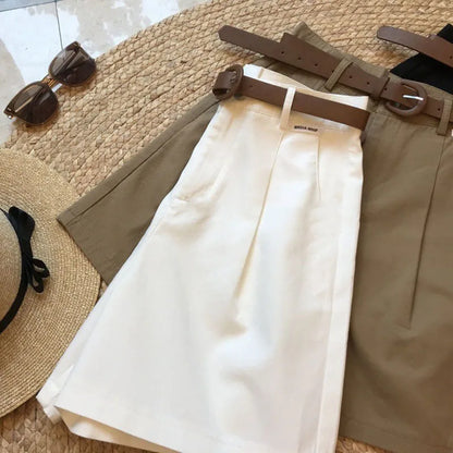 [Delivery belt] Summer new wide leg shorts Thin cotton A-frame shorts Office ladies classic loose casual zipper shorts for women - Smarsty