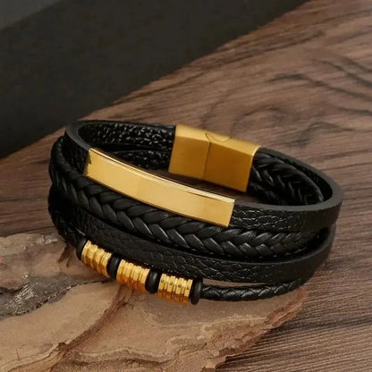 Multi Layer PU Leather Mens Bracelet with Magnetic Closure - Smarsty
