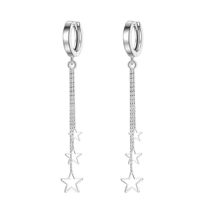 Elegant 925 Sterling Silver Hoop Earrings with Long Tassels - Smarsty