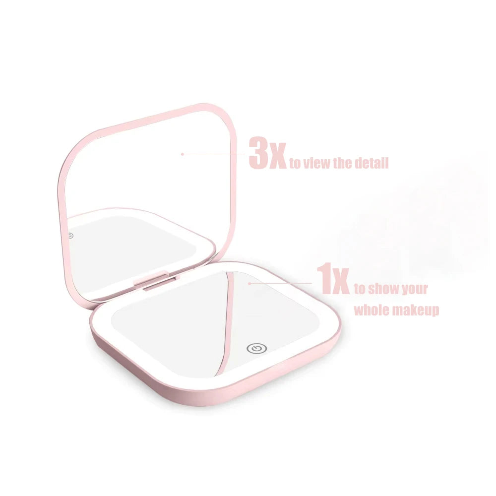 Compact Mini Makeup Mirror with Lights and Magnification - Smarsty