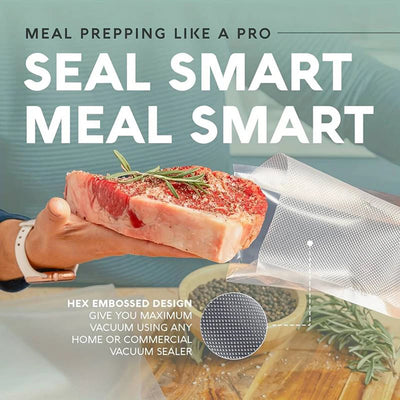 100 Premium Vacuum Sealer Bags, Sealing, Freshness, Compression, Kitchen Vacuum Bags, Food Vacuum Sealer Food Storage Bags by Smarsty