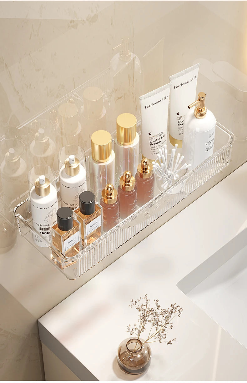 Wall mounted cosmetic and skincare storage rack for bathroom no need for drilling Multi functional kitchebathroom storage rackra by Smarsty