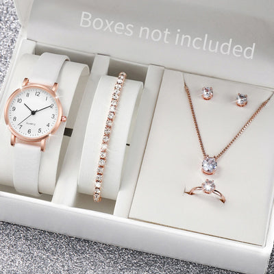 Fashion Women's Quartz Watch with Leather Band and Diamonds - Smarsty